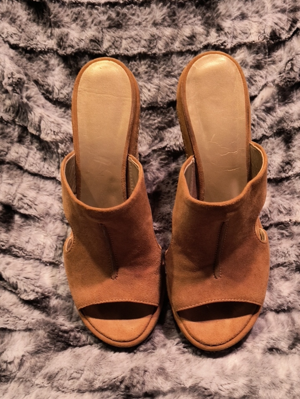 Stuart Weitzman Brown Suede Open-Toe Slide  Platform Mules Size 8.5 Women's
